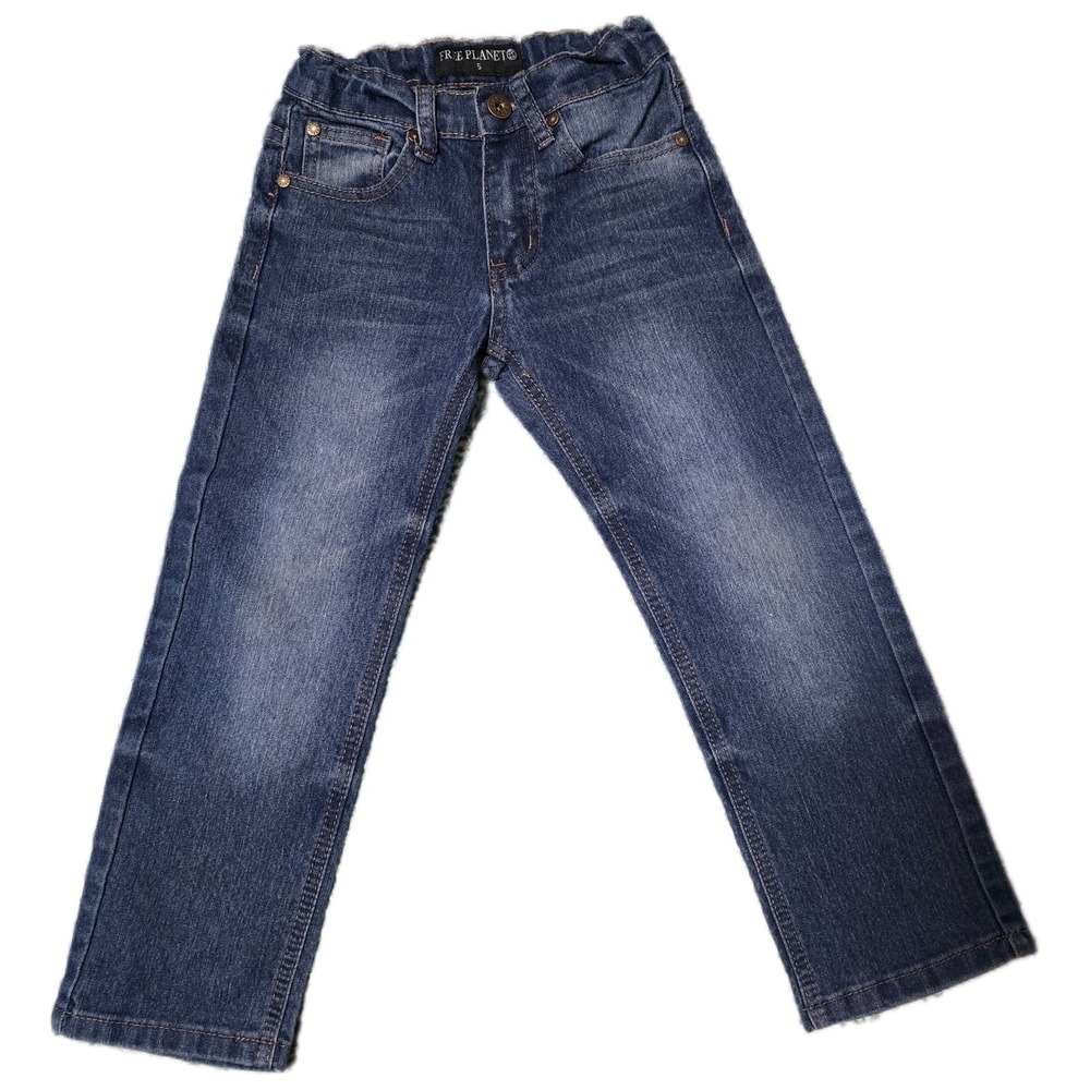 Free Planet Boys Blue Denim Jeans Size‎ 5 Adjustable Waist Casual Everyday (C)